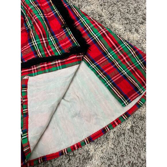 Vintage 60s 70s Maxi Dress Red Quilted Tartan Plaid Black Long Sleeve Christmas - Picture 8 of 12